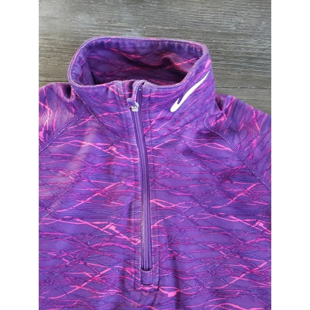 Nike Pro Combat Shirt Purple Dri Fit Fitted 1/4 Zip Thumb Holes Logo Women Sz S - Picture 8 of 15